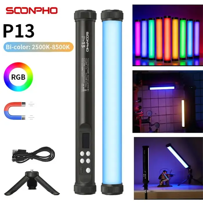 Soonpho P13 RGB Led bâton de lumière vidéo avec trépied 2500K-8500K CRI 95 + Studio de photographie 