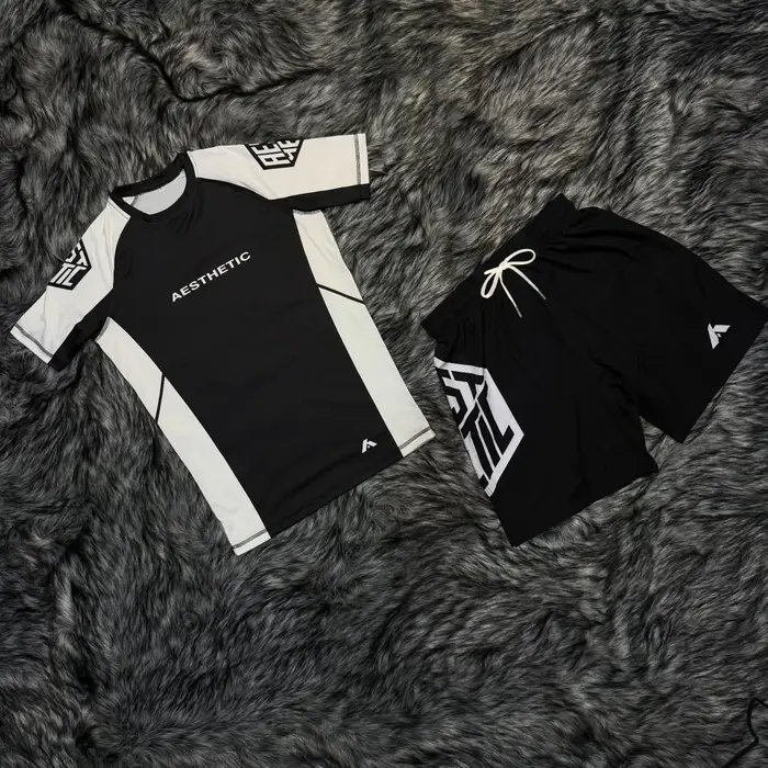 Nouvel ensemble de sport de lutte 2026 – T-shirts et shorts graphiques blancs pour hommes – Tenue de