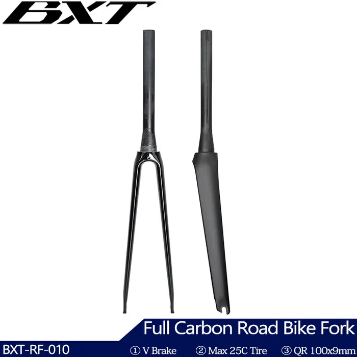 Fourche de vélo de route entièrement en carbone BXT, fourche de frein 700C V, QR 100x9mm, tube coniq
