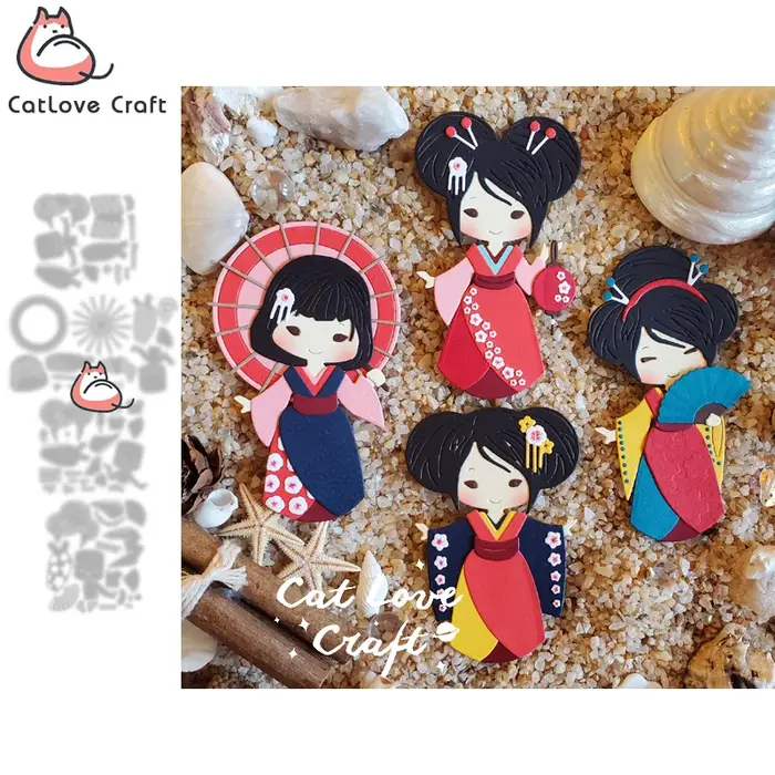 Catlove – matrices de découpe en métal Geisha japonaise, moule de Scrapbooking, pochoir, découpe de 