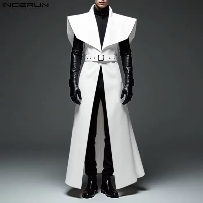INCERUN hommes Style Long Trench revers sans manches couleur unie décontracté mâle Cardigan avec cei