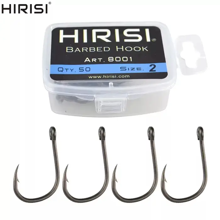 Hirisi 50 Pièces Hameçons de pêche carpe à revêtement barbelé avec oeil Conception au Japon en acier à haute teneur en c