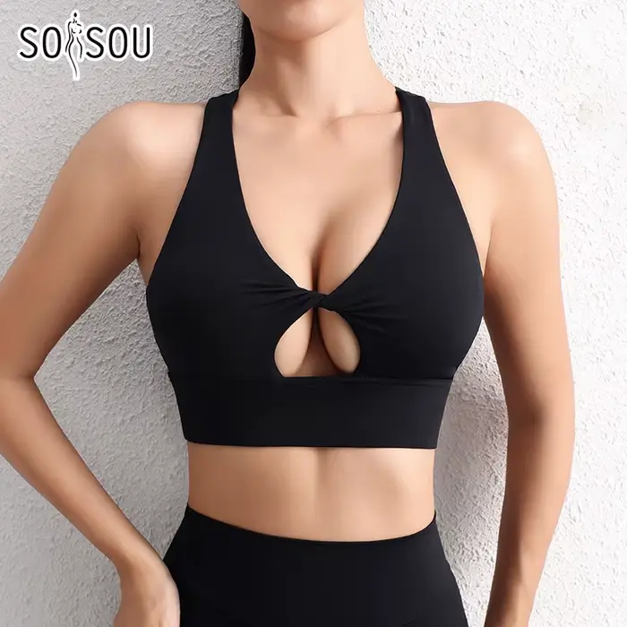 Haut yoga court SOISOU nylon soutien-gorge femme gymnastique sport coussin poitrine amovible élastique serré