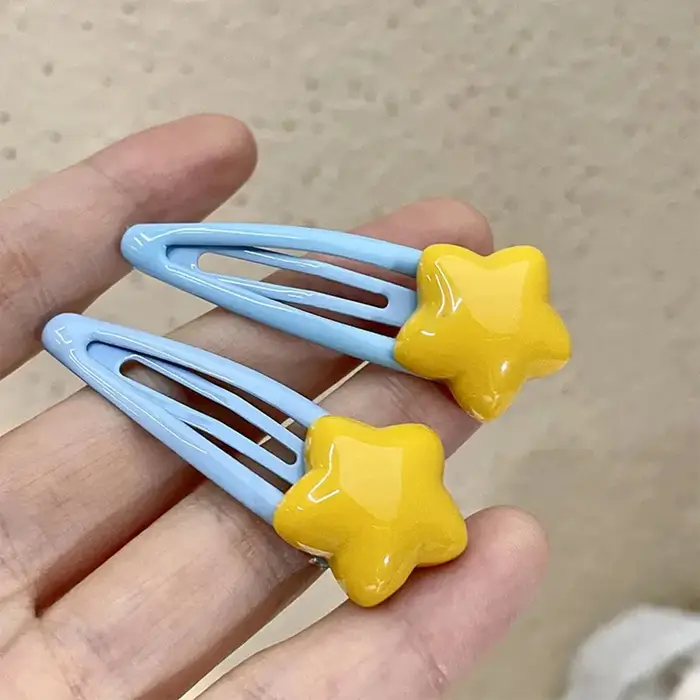 Épingle à cheveux d'été Y2K, motifs d'étoiles jaunes, pince à bouche de canard, frange, Clip latéral