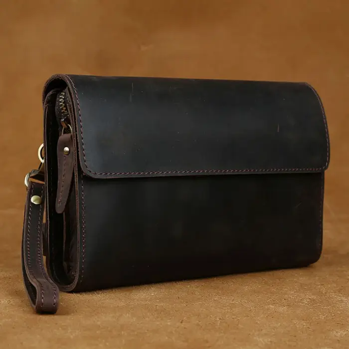 Grand portefeuille en cuir véritable pour homme, pocommuniste de jour, sac à main de style vintage, 