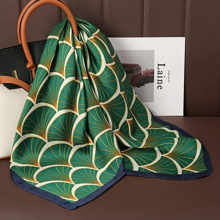 Foulard carré en Satin de soie imprimé de luxe pour femmes, châle Hijab, ruban pour cheveux, bandeau