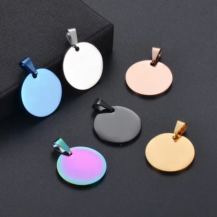 10 pièces en gros militaire armée Style disque pendentif rond 6 couleurs collier blanc en acier inox