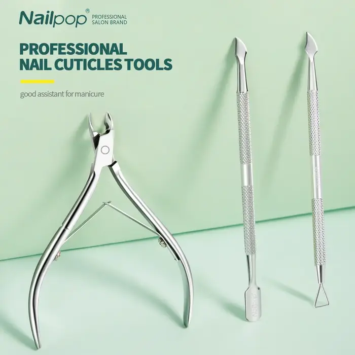 Nailpop ciseaux à cuticules en acier inoxydable manucure pédicure tondeuse et poussoir argent peau m