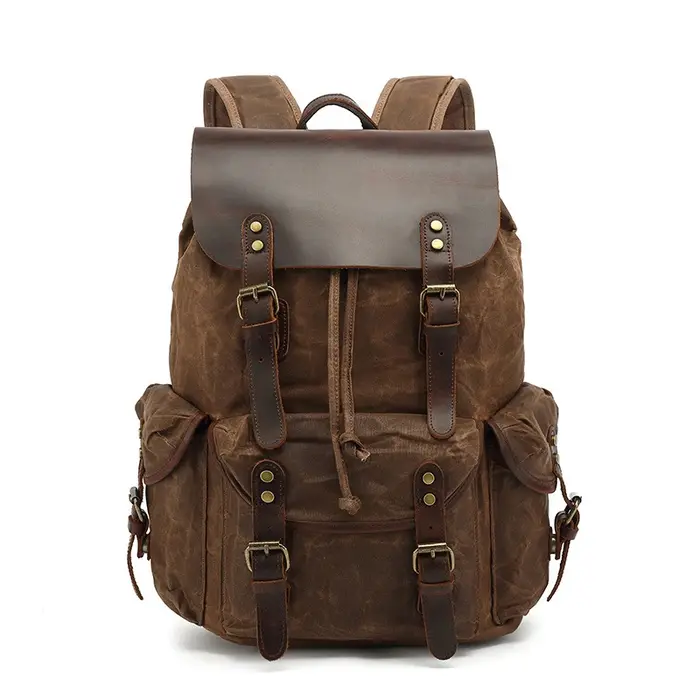 Sac à dos en toile de cire d'huile pour femmes, sac de voyage Vintage étanche de grande capacité, Mo
