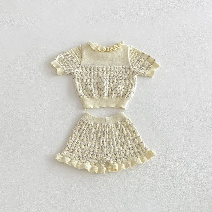 Ensemble décontracté léger et respirant en tricot à manches courtes pour filles, collection été 2026