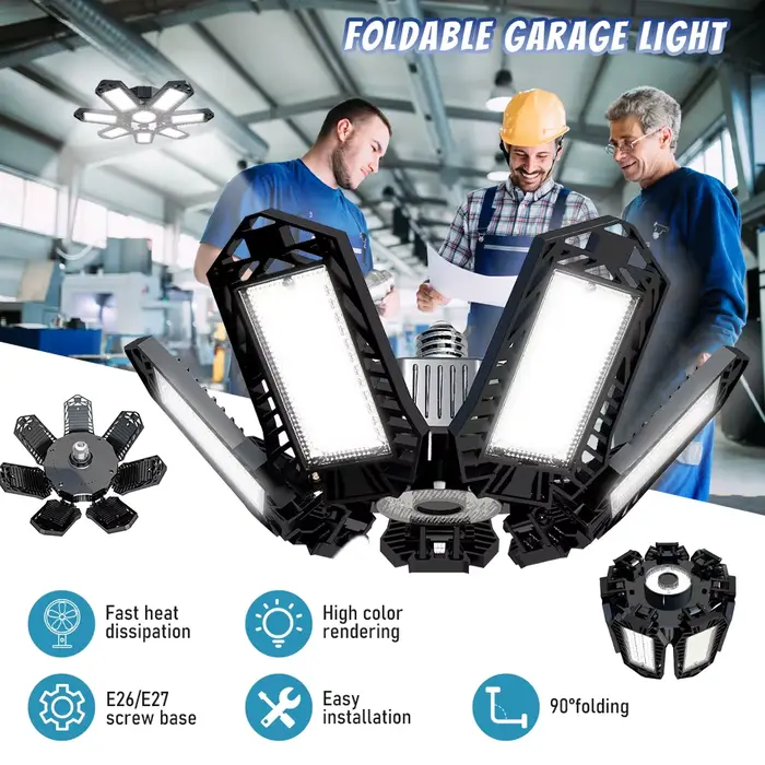 Eclairage de garage pliant, lumière LED, plafonnier E26, lumières High Bay, OVNI, ampoule déformable