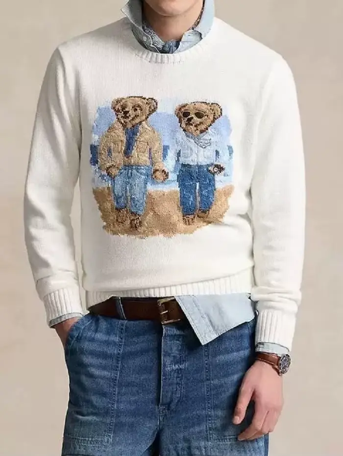 Hommes dessin animé Cowboy femmes automne et hiver pull de noël broderie ours à manches longues tric
