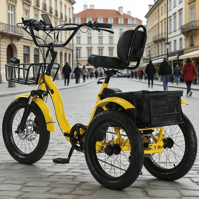 Vélo électrique pliable tricycle adulte 18 pouces 350W assistance motorisée panier batterie amovible pour personnes âgées déplacements quotidiens