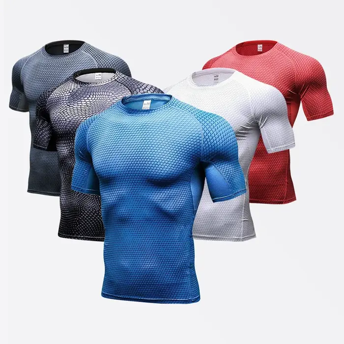 Chemise imprimée à compression pour hommes - T-shirt d'entraînement à séchage rapide pour la course