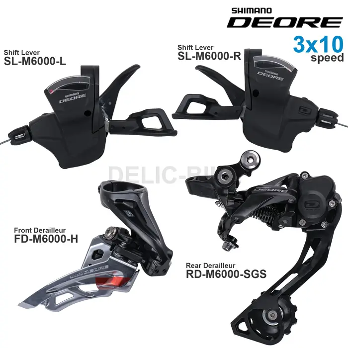 Groupe Shimano Deore M6000 3x10 vitesses avec manette SL-M6000, dérailleur avant FD-M6000, dérailleu
