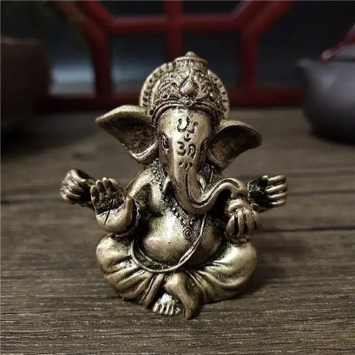 Statue de Lord Ganesha couleur bronze, ornements bouddhistes, sculpture de dieu hindou éléphant, fig