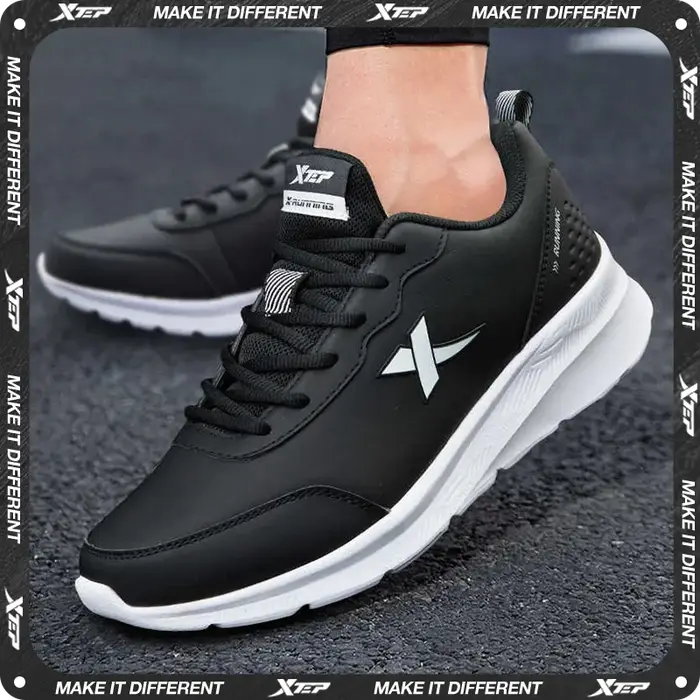 Xtep chaussures de course pour hommes hiver en cuir chaussures de sport imperméables amorti résistan