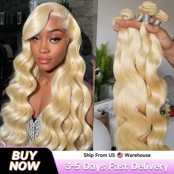 Tissage en Lot Brésilien Naturel Remy Body Wave, Couleur Blond 613, Extensions de Cheveux, 30 32 34 