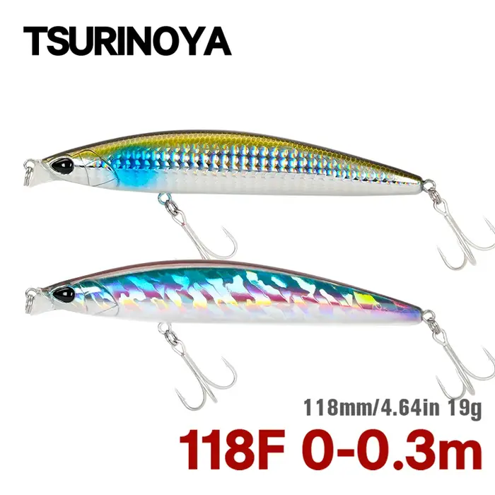 TSURINOYA 118mm 19g 0-30cm leurre de pêche flottant à plage peu profonde DW95 118F bar marin méné pê