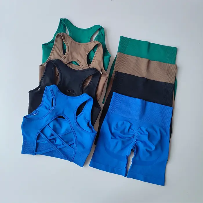 Ensemble Fitness taille haute femme - Soutien-gorge sport et short entraînement serré