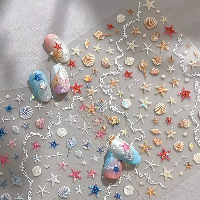 Autocollants pour ongles en forme d'étoile de mer, autocollants décoratifs en forme d'étoile de mer 