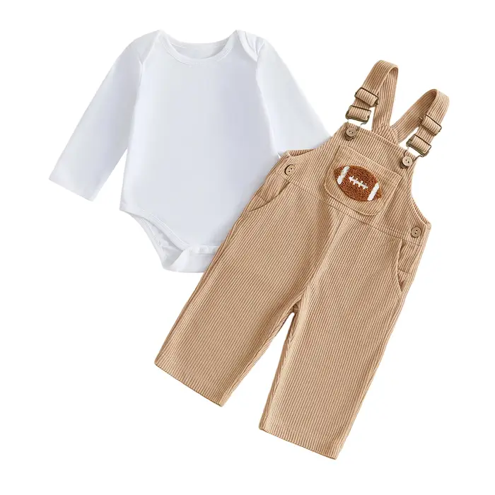 Vêtements pour bébé garçon, tenue d'automne, combinaison à manches longues unie, pantalon brodé, ens