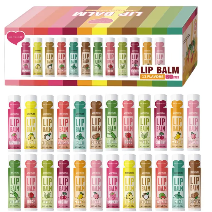 Ensemble de baume à lèvres hydratant, 60 pièces, 5g, hydratant et éclaircissant en profondeur, coule