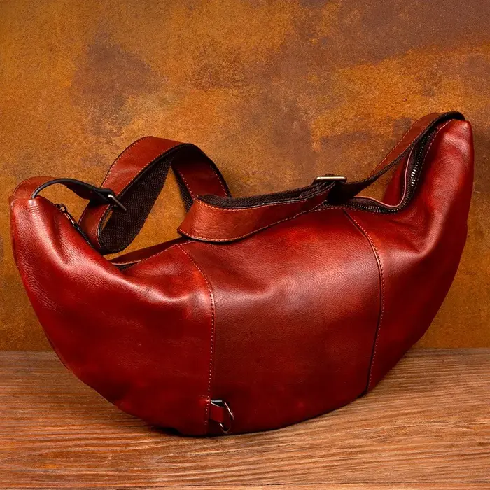 Sac de poitrine en cuir véritable fait à la main, sac à bandoulière décontracté, sac à bandoulière s