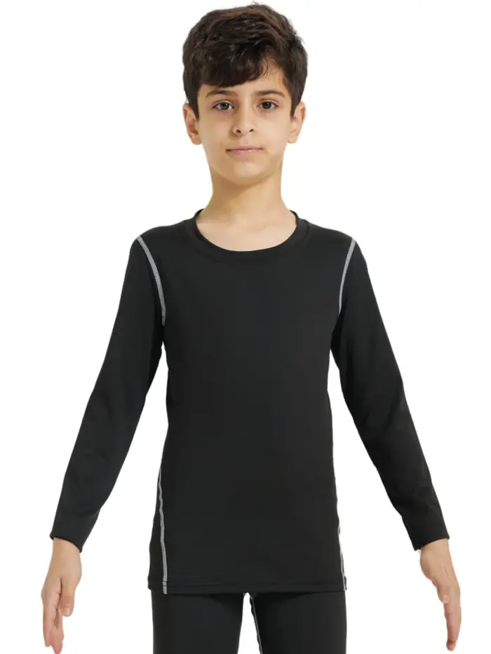 Chemises de Compression pour jeunes garçons, athlétiques, séchage rapide, manches longues, sous-vête