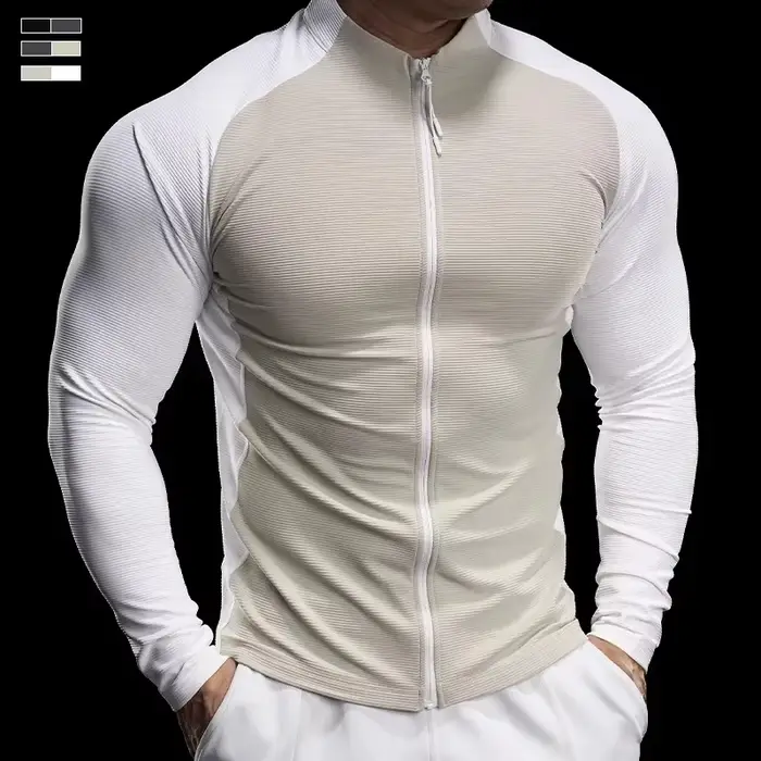 Haut fitness homme manches longues séchage rapide respirant - Veste sport course entraînement automne 2024