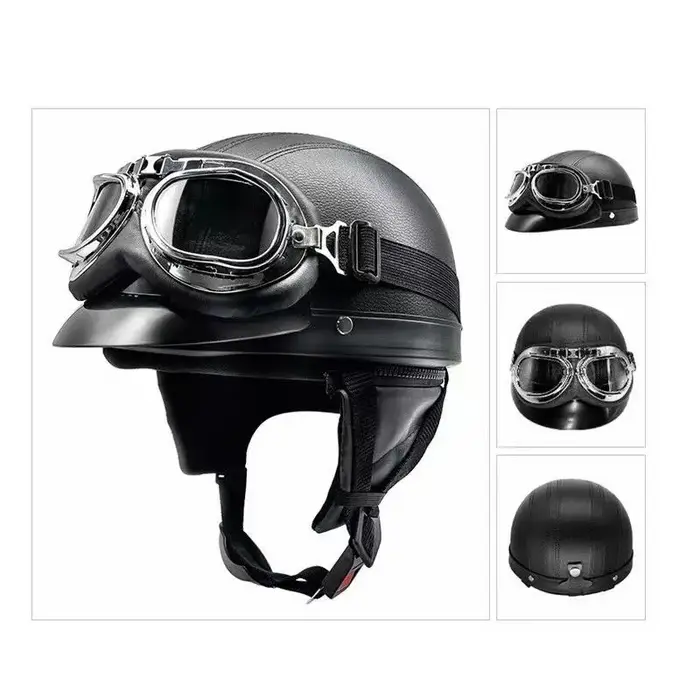 Casque de moto semi-ouvert rétro casque de moto et visière lunettes UV moto cross-country moto demi-