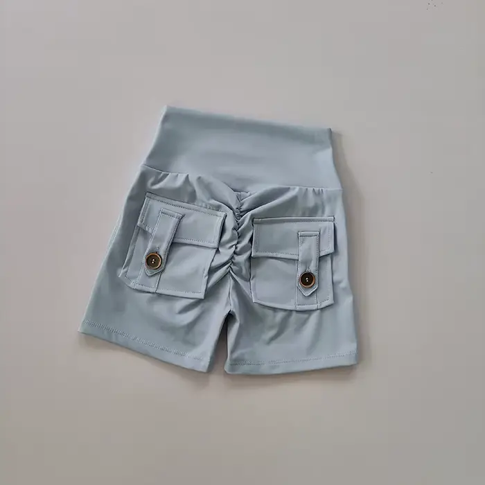 Short de fitness sans couture couleur chair - Taille haute avec poches pour course et entraînement