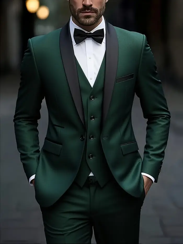Costume (costume + gilet + pantalon) hommes d'affaires couleur unie mode minceur travail couleur uni