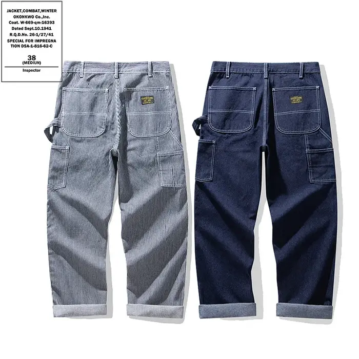 OKONKWO Original Denim travailleurs ferroviaires pantalon Amikaki Multi poche rayé travail long en p