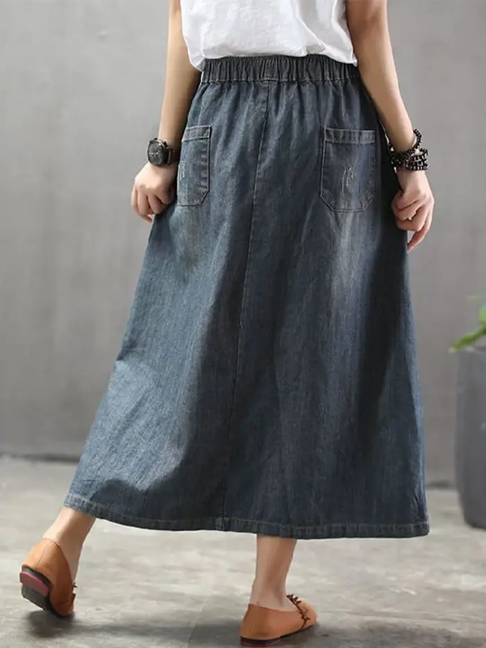 Amax luluE mode coréenne Streetwear femmes été classique broderie lâche Denim jupes dames décontract