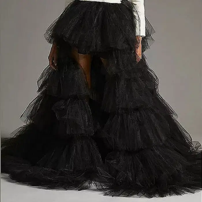 Jupe en tulle noir pour femme, superposée, asymétrique, pour mariage, mariée ou anniversaire