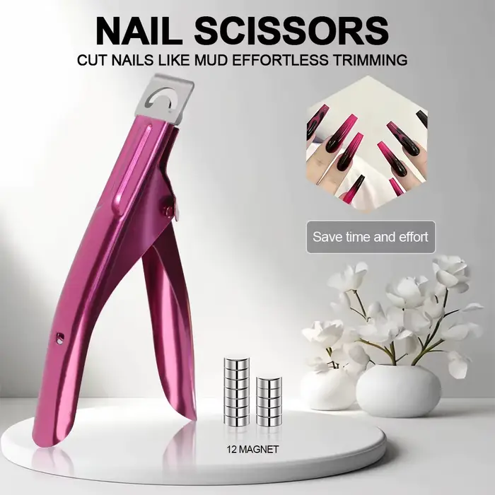 Coupe-ongles professionnel en acrylique en forme de U, coupe droite en acier inoxydable avec 12 aima