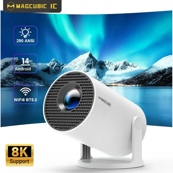 Projecteur magnétique HY300 Pro 8K Android 14 double Wifi6 290ANSI Allwinner H726 BT5.4 1080P 1280*7