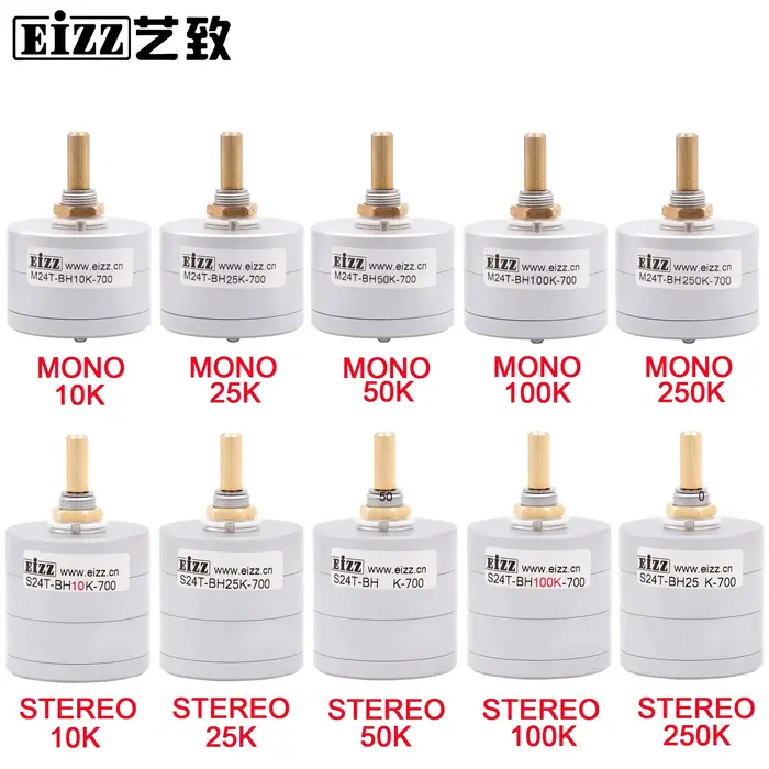 EIZZ-Potentiomètre de Volume Mono Stéréo Haut de Gamme, 10K, 25K, 50K, 100K, 250K, 24 Étapes, Atténu