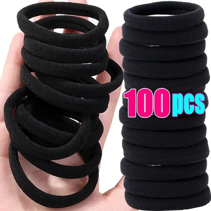 Bandeau à haute élasticité noir avec attaches en caoutchouc pour femmes et filles, support queue de cheval, accessoires pour cheveux pour toutes les occasions