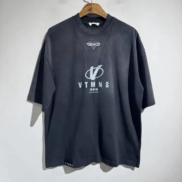 T-shirt Homme Oversize Y2K en Coton Lourd Lavé avec Logo VT – Style Décontracté Vintage Streetwear