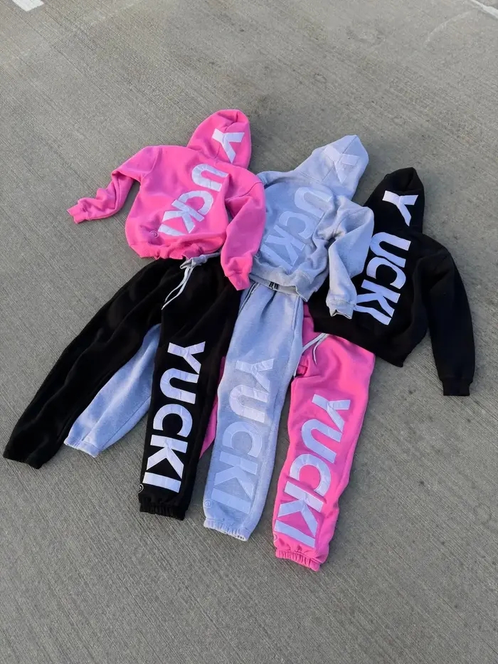 Ensemble de survêtement unisexe YUCKI pour couple, imprimé lettres, 2 pièces, sweat à capuche zippé 