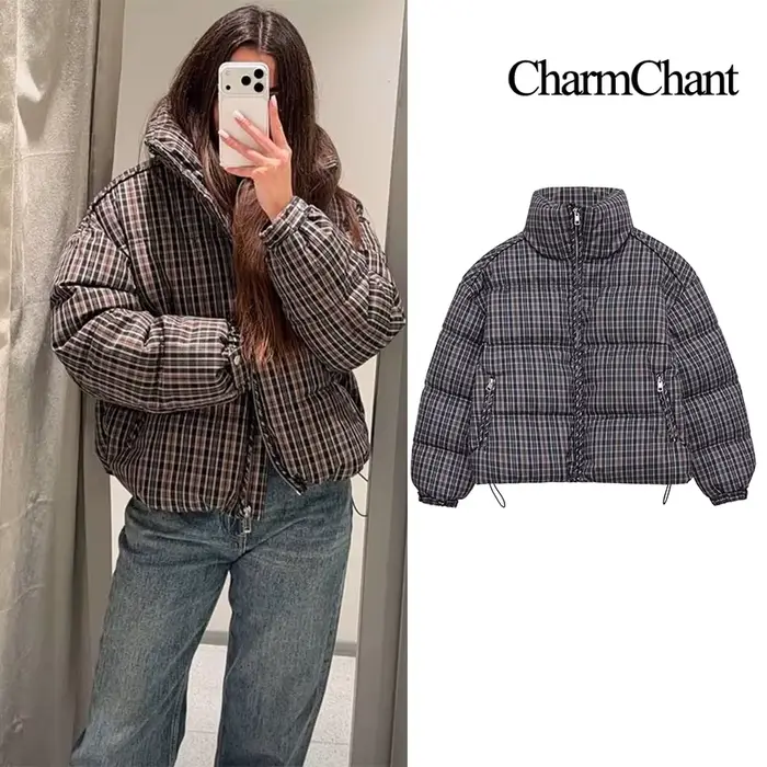 CharmChant col montant Plaid doudoune pour femmes hiver 2025 rembourrage manteau femme nouveau en ma