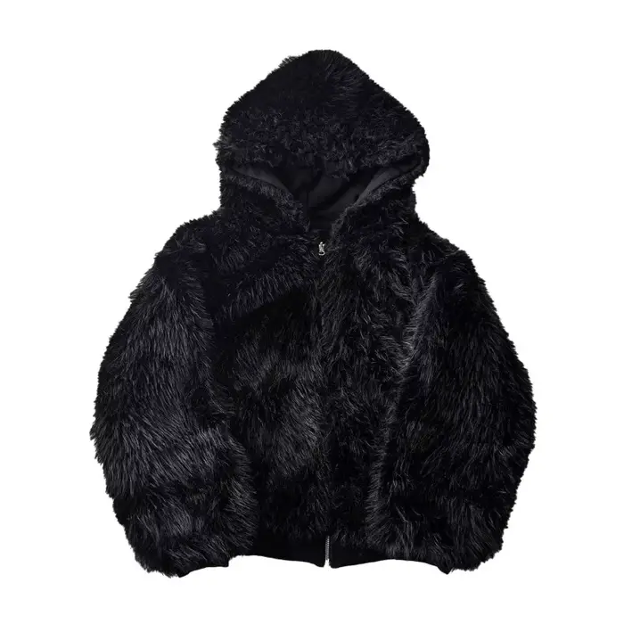 Manteau Parka surdimensionné en fausse fourrure pour homme, épais et chaud, noir, réversible, avec c