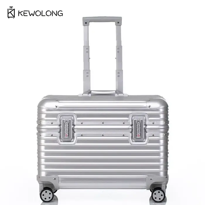 Valise en aluminium à coins arrondis, bagage cabine rigide à ouverture par le haut avec roulettes à 