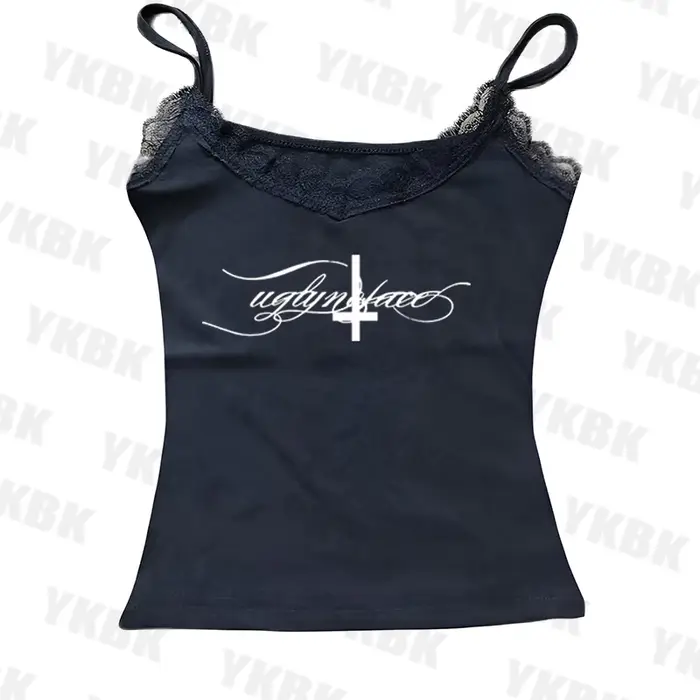 Lettre croix imprimé bretelles décontracté streetwear harajuku grunge punk Y2K crop hauts chic sexy 