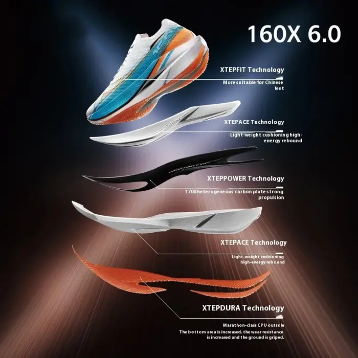 Xtep 160X 6.0 chaussures de course professionnel Marathon PB plaque de carbone pour hommes amorti Ab