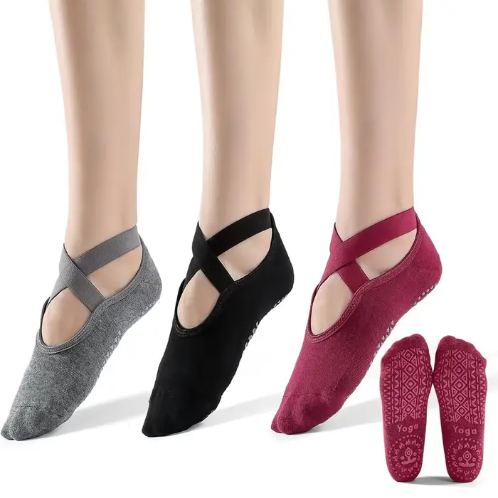 3 paires de chaussettes de Yoga pour femmes, chaussettes de Ballet antidérapantes en Silicone, Pilat