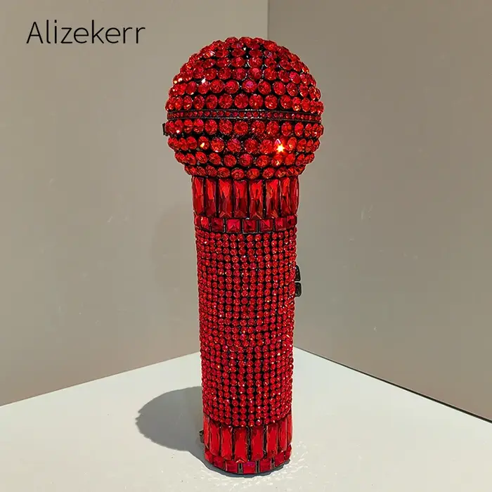 Alizekerr – sacs de soirée en strass en forme de Microphone pour femmes, magnifiques pochettes uniqu