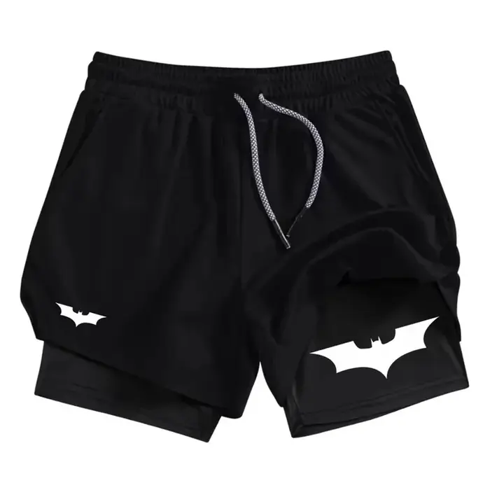 Short de sport 2 en 1 imprimé chauve-souris pour hommes, respirant, à séchage rapide, avec poche pou